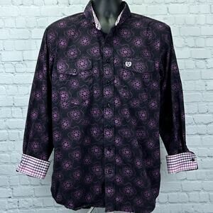 Panhandle Select Button Front Shirt Flip Cuffs Western LS Black Purple L Large